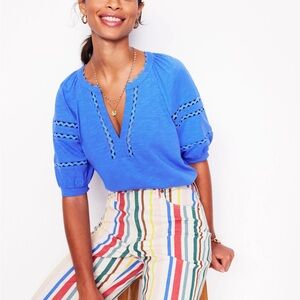 Boden Maisey Rickrack Puff Sleeve Top
